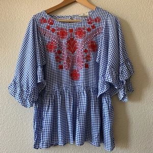 Blue Gingham Peplum Top
